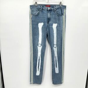 GUESS Jeans Mens 34 DIY Glittery Skeleton Bone Streetwear‎ Punk Gorpcore Stripe